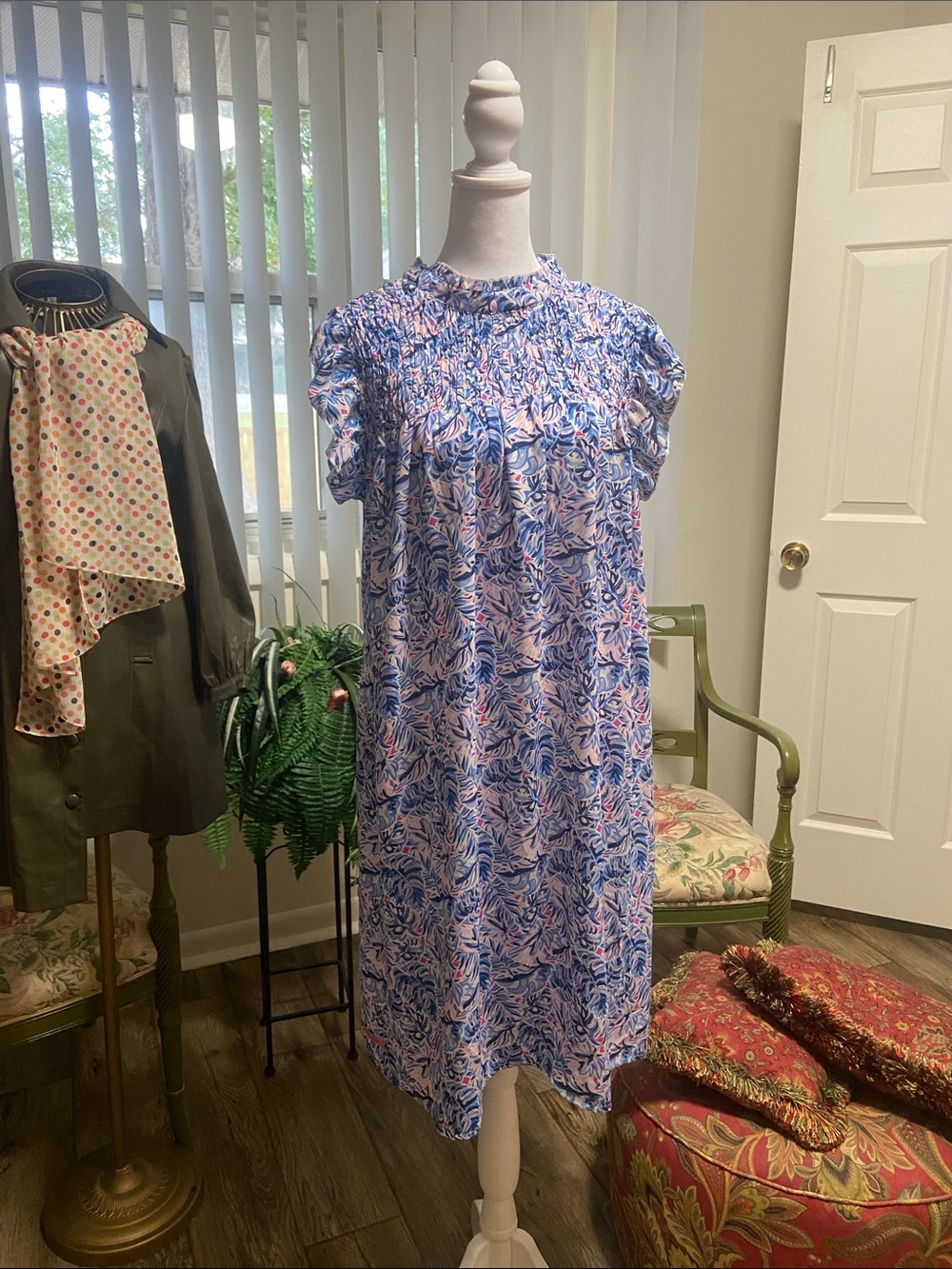 Simply Southern Blue and Pink Floral Smocked Midi Dress